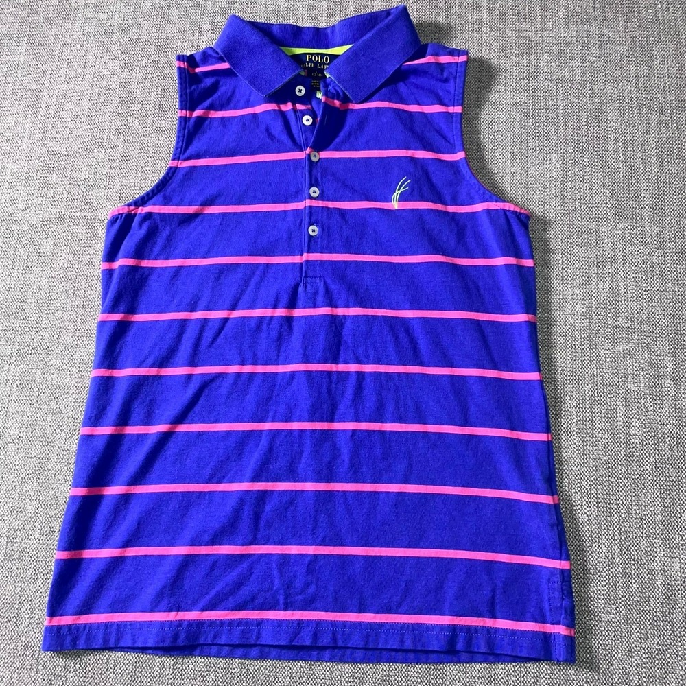 Polo Ralph Lauren Polo Shirt Womens L Blue Pink Striped Golf Performance Popover